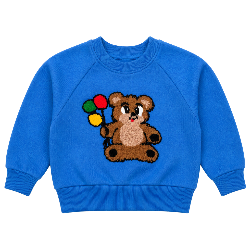 Vintage 1980s Fisher-Price Teddy Bear with Balloons Blue Baby Sweatshirt 12 Months 1