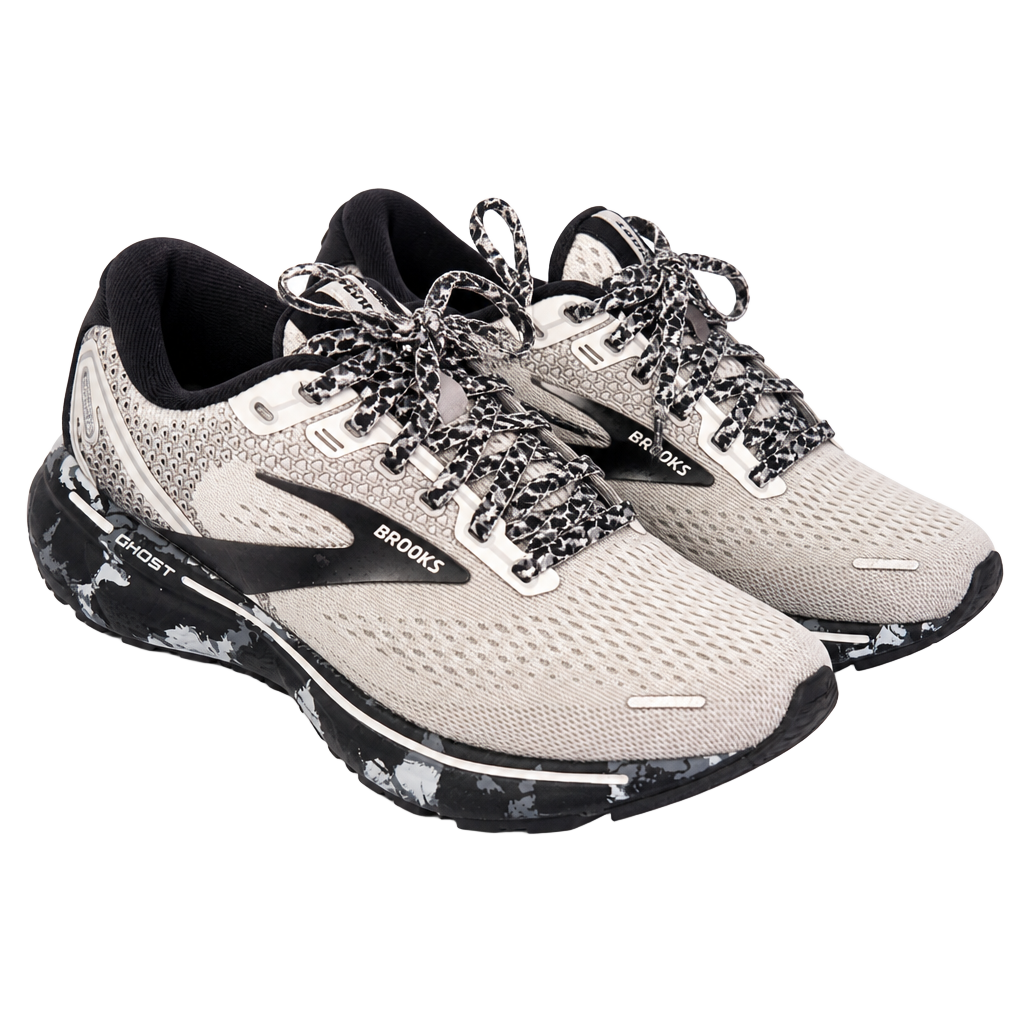 Brooks Ghost 14 Running Shoes, Size 6, White/Black, Camo Pattern, Used with Wear on Soles and Midsole 1