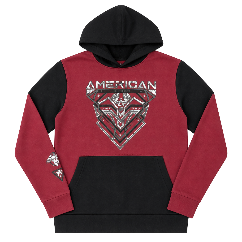 American Fighter Boys Burleson Hooded Sweatshirt in Jester Red Black 1