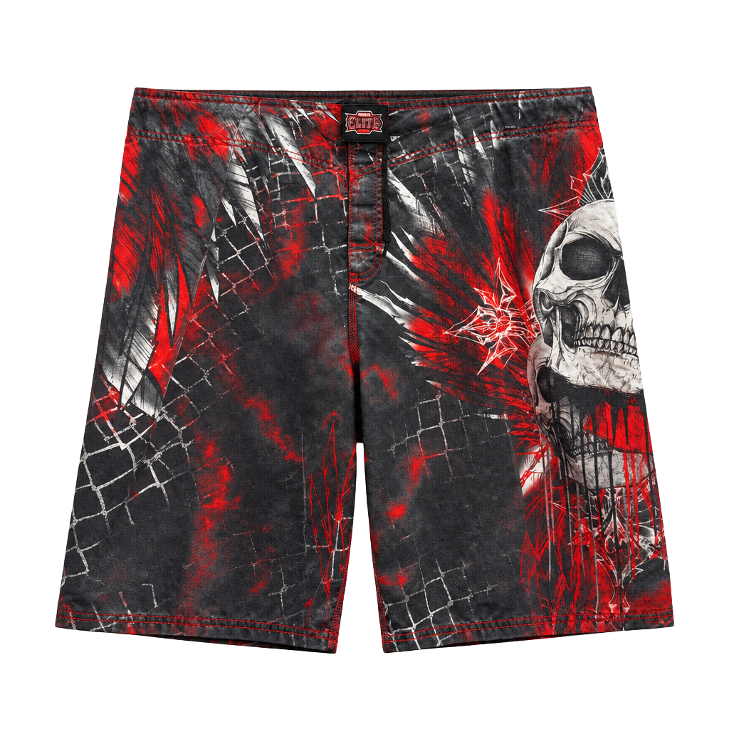 MMA Elite Board Shorts Size 40 Black Red Skull Graphic 1
