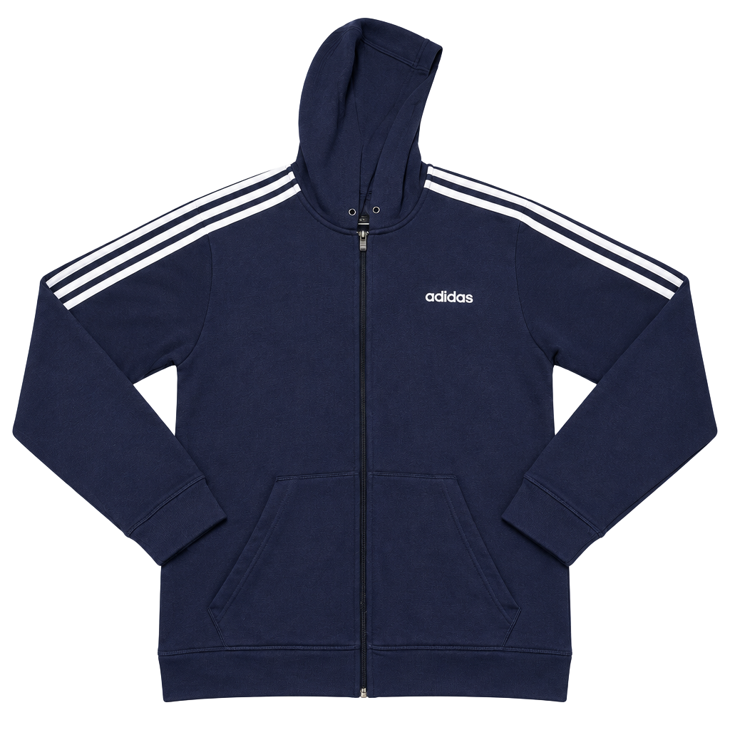 Adidas Essentials 3-Stripes Full-Zip Hoodie Navy Blue 1