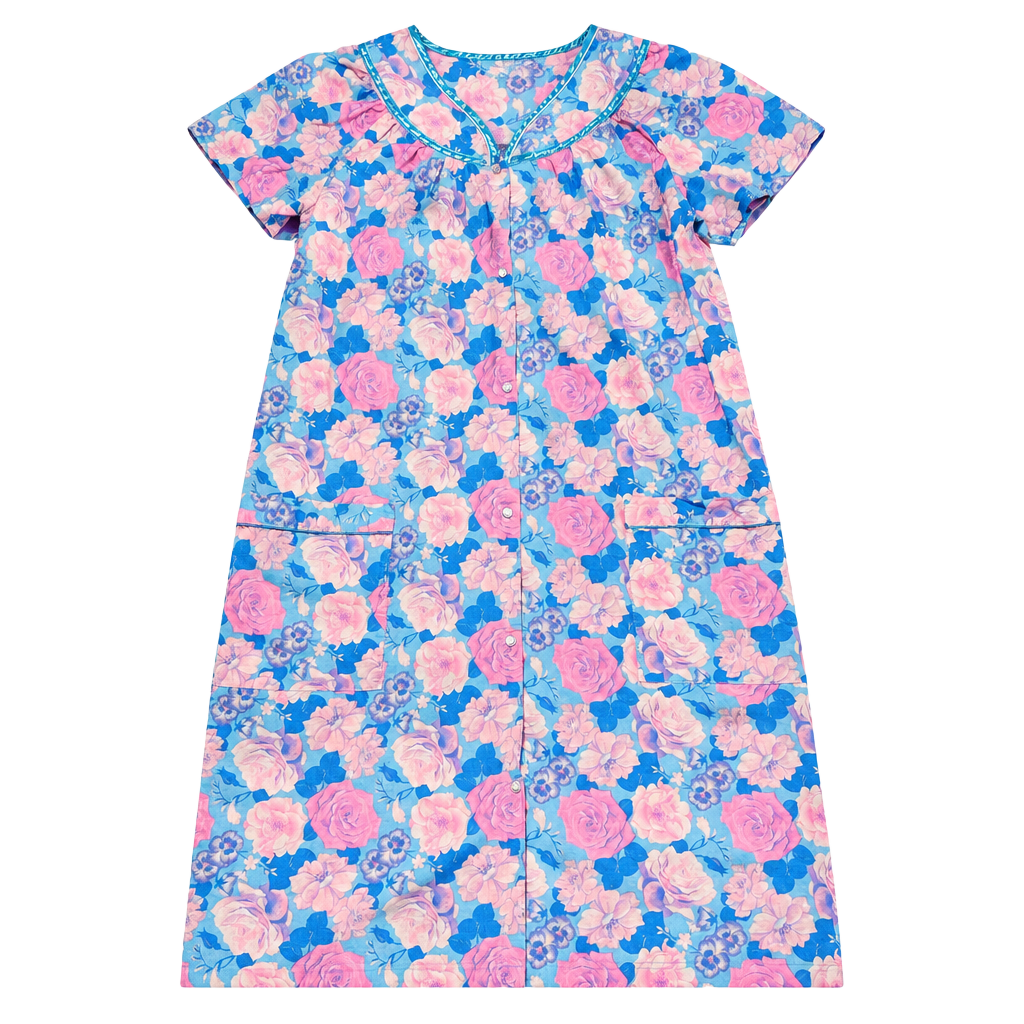 Elegant Emily Snap-Front Duster Robe Floral Pink Blue 1