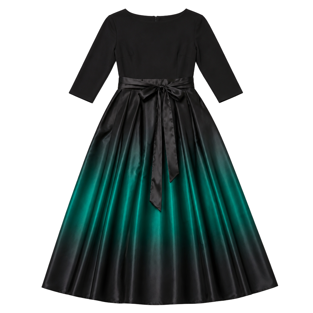 SL FASHIONS 3/4 Length Sleeve Ombre Dress, NWT,Black/Green 1