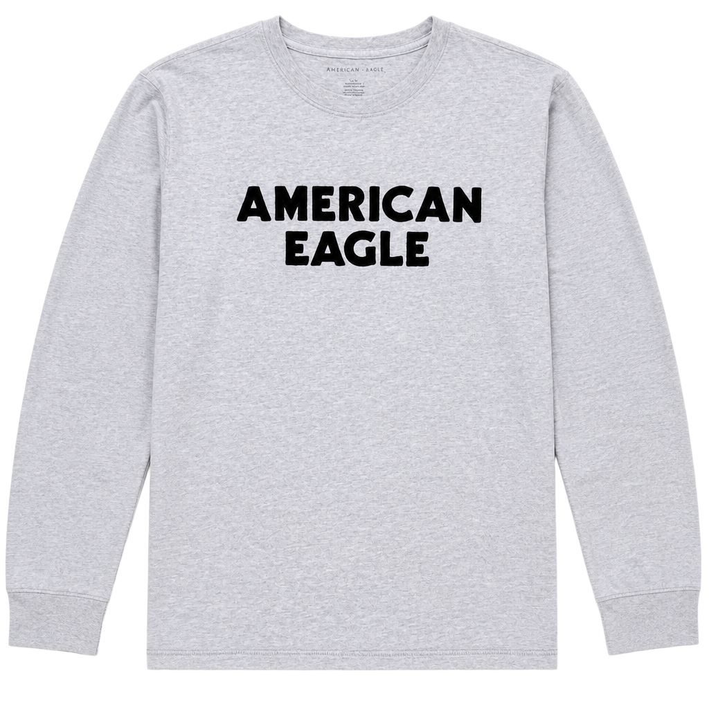 American Eagle Long Sleeve Standard Fit Graphic T-Shirt Gray Size L 1