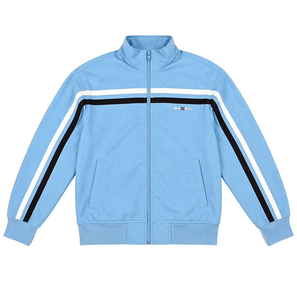 BHPC Track Jacket Size Large Light Blue Striped Full Zip 1