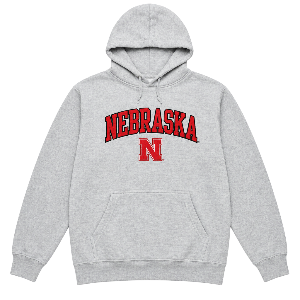 Genuine Stuff Nebraska Hoodie Size Small Grey Red Embroidered Pullover 1