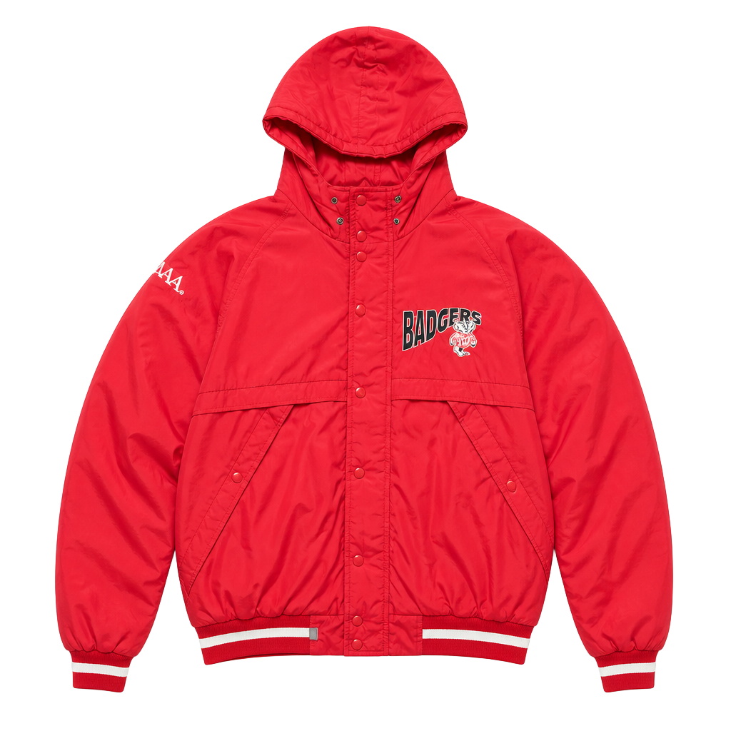 Vintage #1 apparel Wisconsin Badgers Red Hooded Puffer Jacket made in usa 1