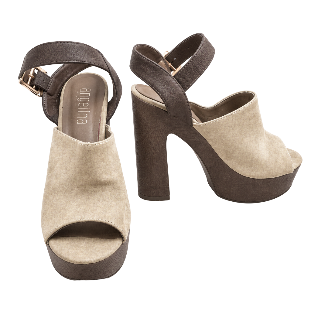 Angelina Platform Heels Size 6.5 Brown Tan Suede Slingback Sandals 1