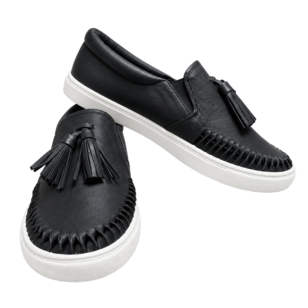 Steve Madden Ellery Black Leather Tassel Slip On Sneakers Size 7.5B 1