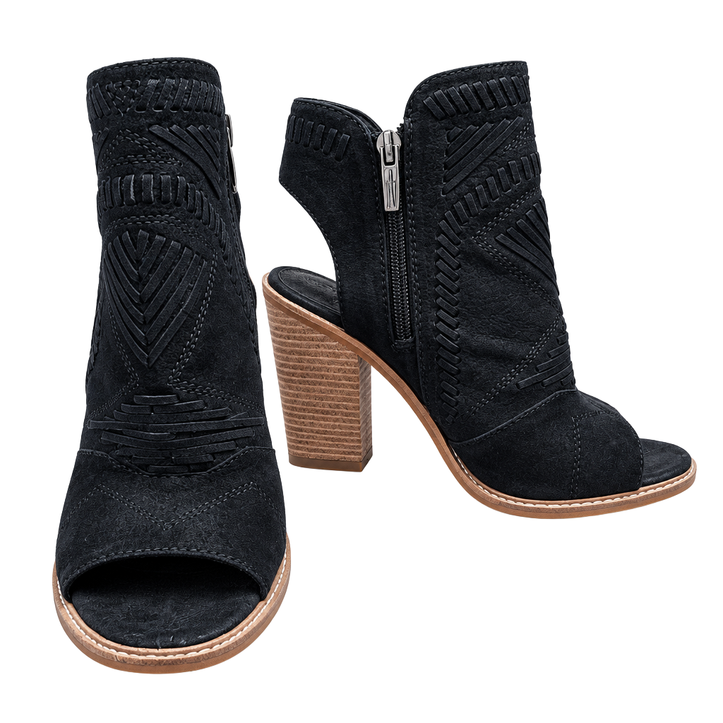 Vince Camuto Karinta Bootie Size 7.5 Black Suede Peep Toe Block Heel 1