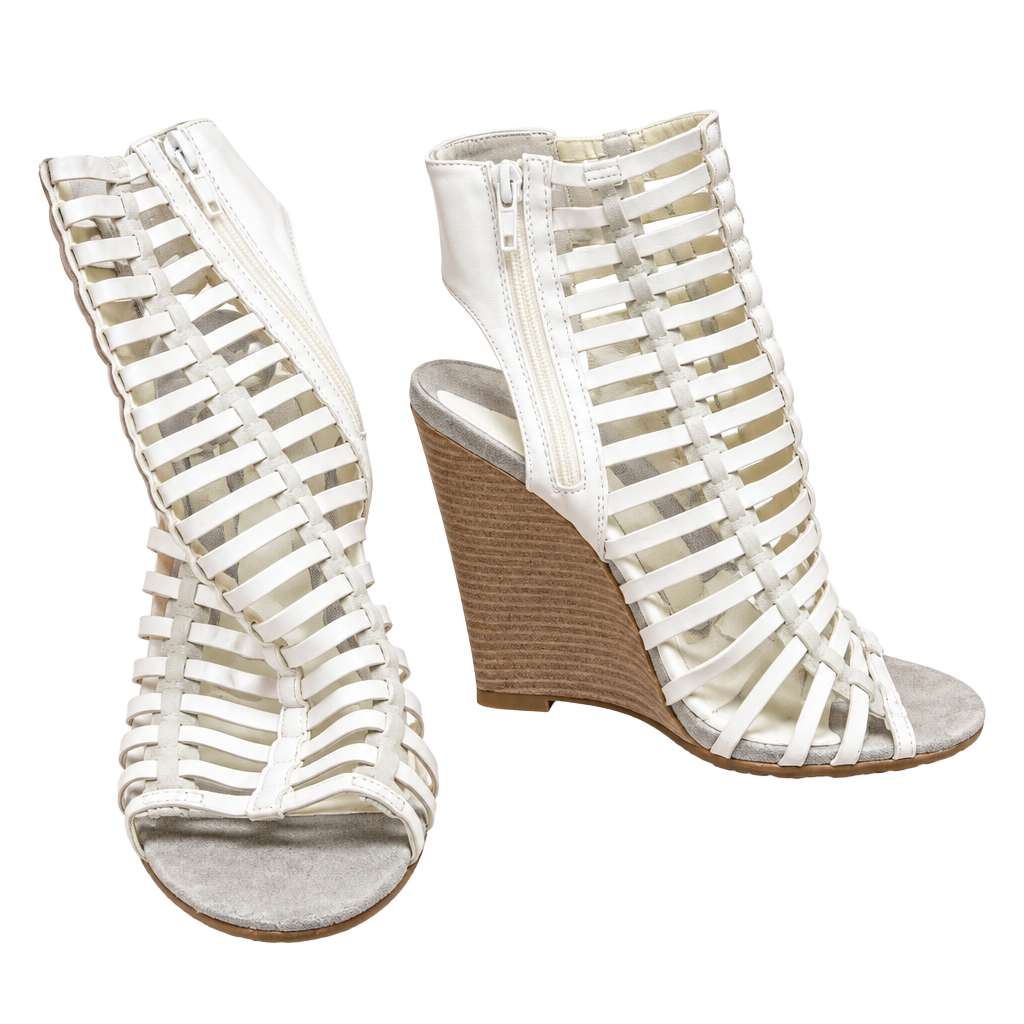 NWOT Wild Diva White Caged Gladiator Wedge Booties Size 7.5 1
