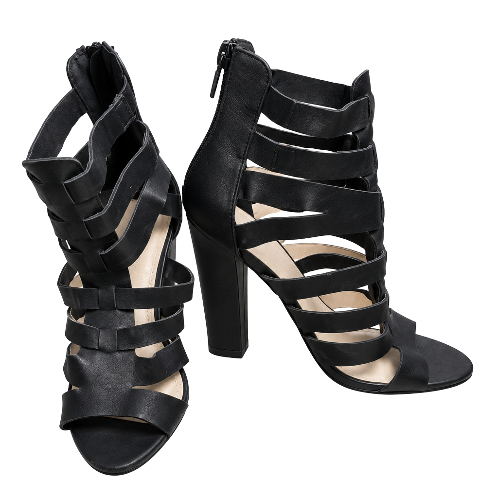 Liliana Black Strappy Block Heel Sandals Size 8 1