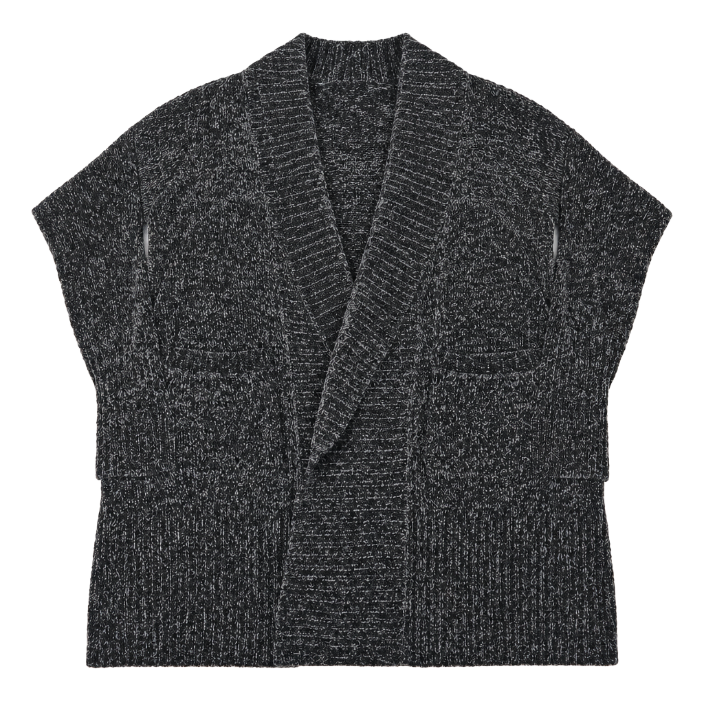 Orvis Chenille Cardigan Sweater Size L Black Gray Open Front 1