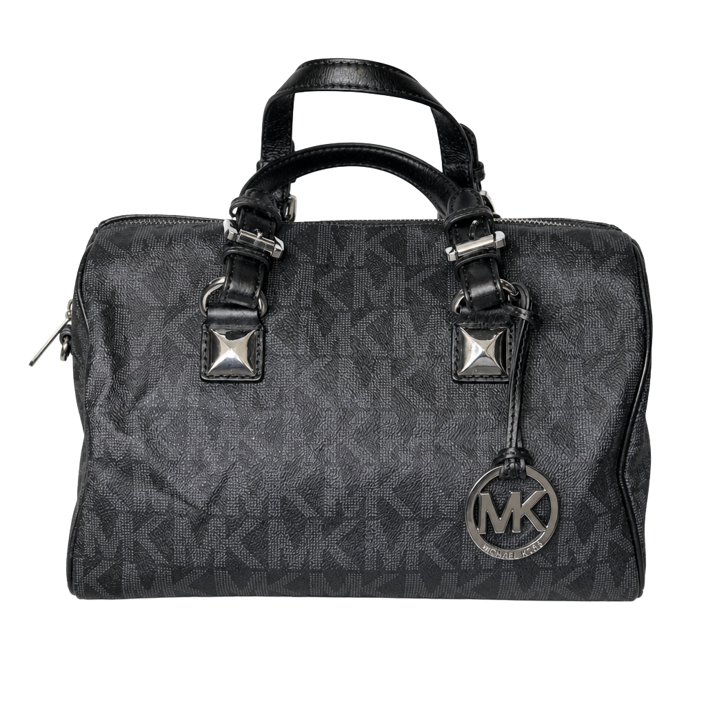 Michael Kors Grayson Black PVC Monogram Logo Satchel Handbag 1