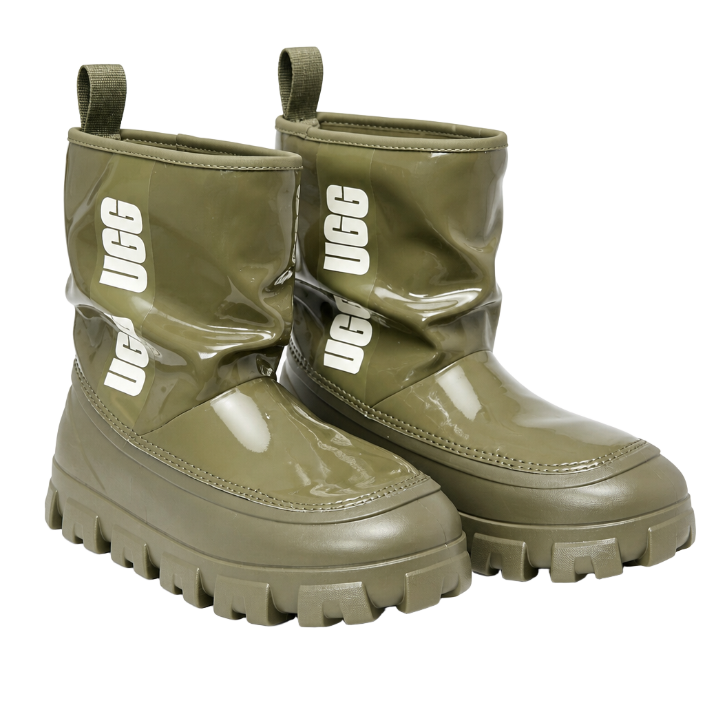 UGG Women’s Winter Boots Size 7 Olive Green Patent Leather 1