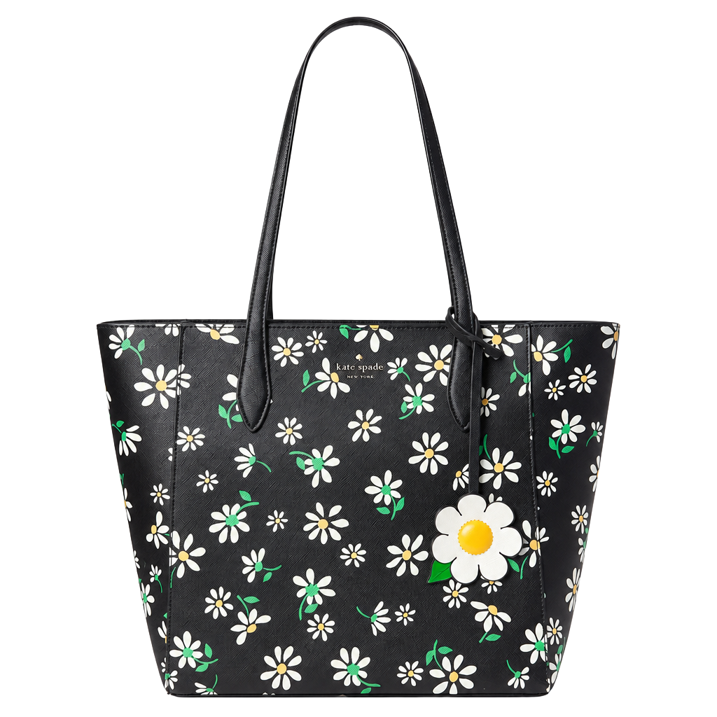 Kate Spade New York Dana Daisy Tote Black Multi Flower Saffiano Leather Handbag 1