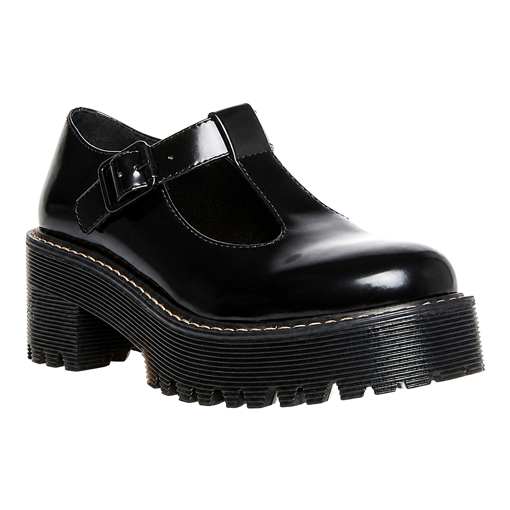 Madden Girl Trollo Black Patent T-Strap Platform Mary Jane Shoes Size 7M 1