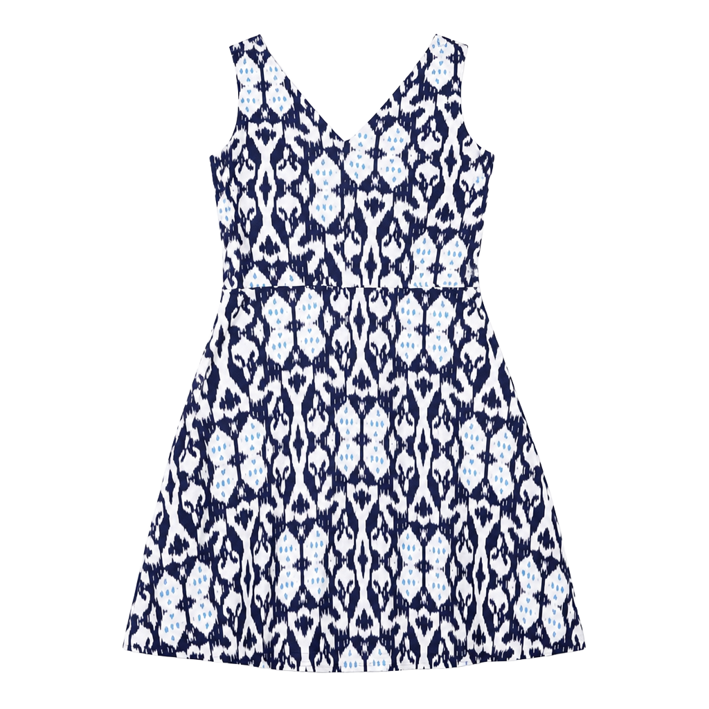 Gap Blue and White Coastal Ikat Print 100% Linen Lined Sleeveless Dress Sz 10 1