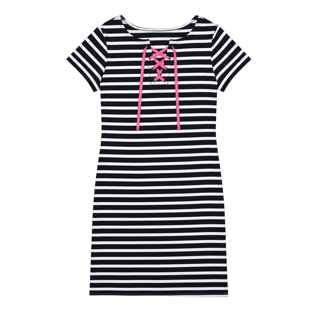 T by Talbots 100% Cotton Striped Lace-Up Terry Sweatshirt Dress XL 1