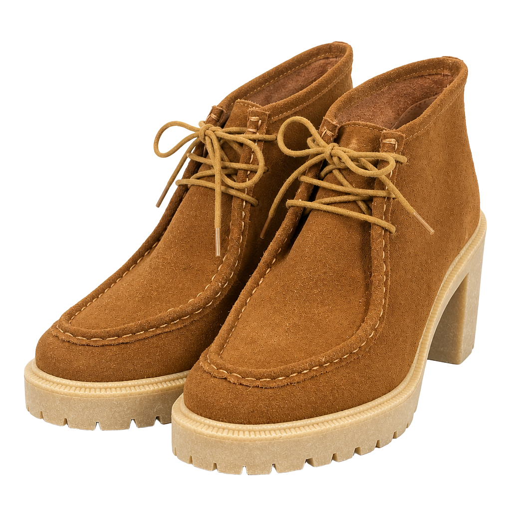Lucky Brand Hollia Suede Lace-Up Lug Sole Heeled Booties in Cognac 1