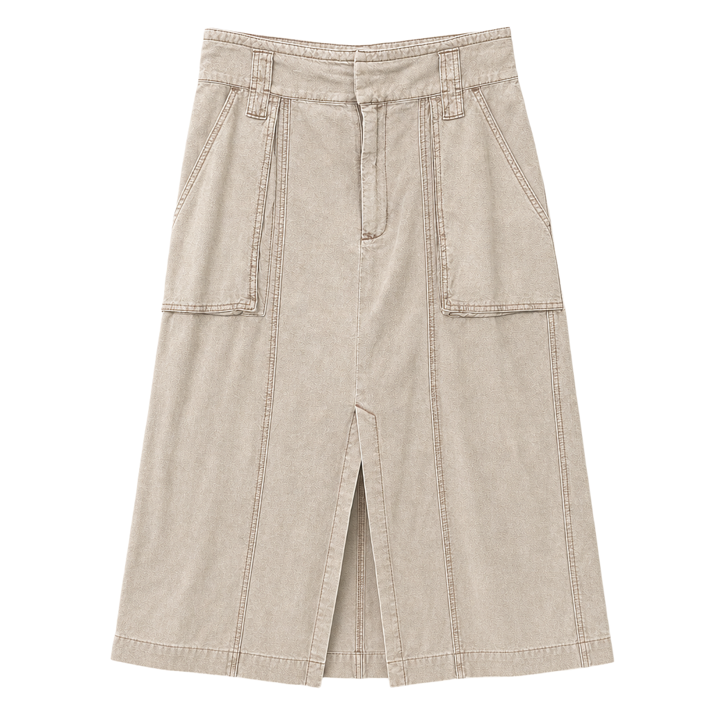 Free People Linen Cotton Blend Midi Skirt with Front Slit Sz M 1