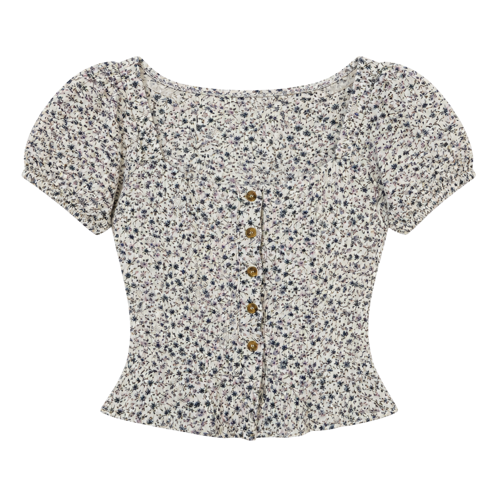 Ivy + Main Floral Puff Sleeve Smocked Peplum Blouse Sz M 1