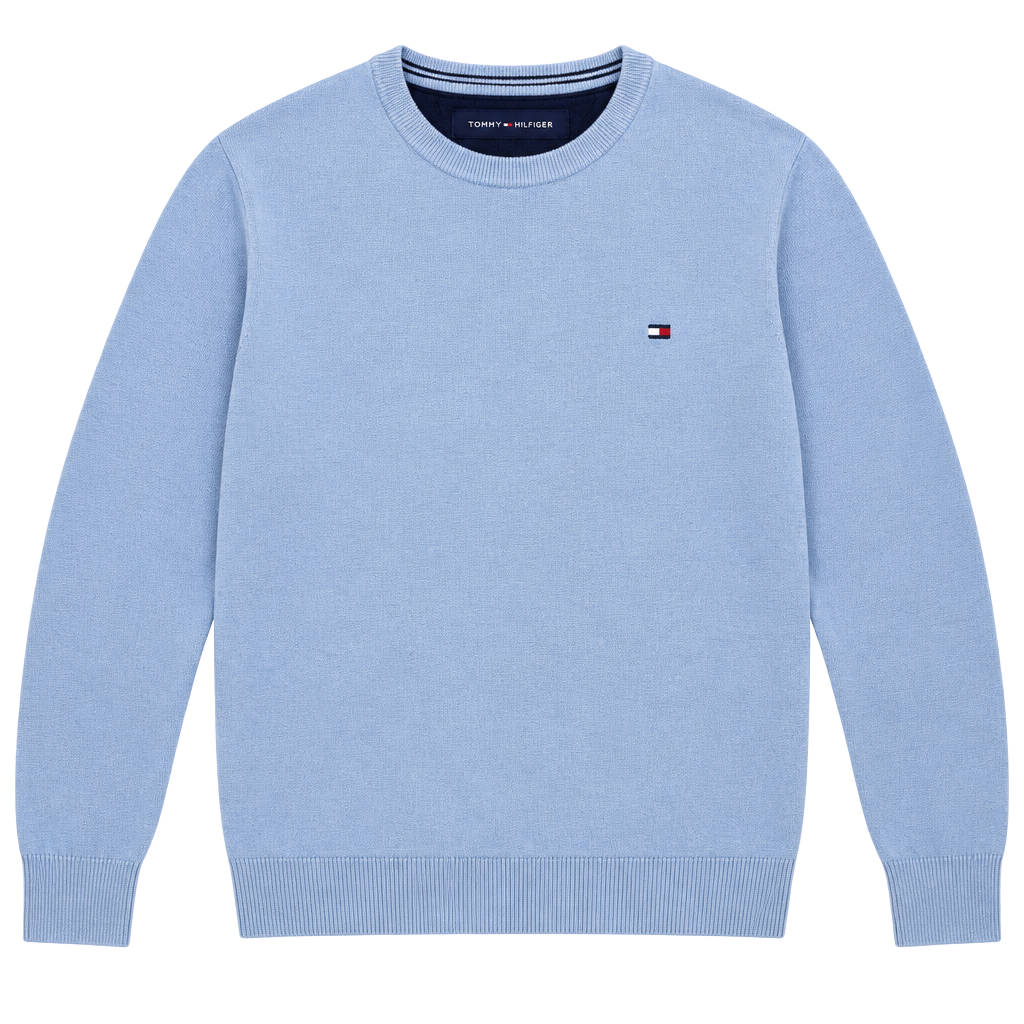 Tommy Hilfiger V-Neck Sweater Size S Light Blue Cotton Knit Pullover 1