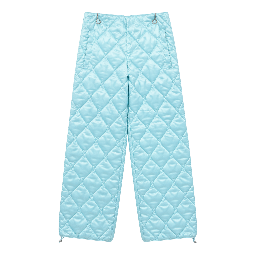 Miu Miu Quilted Trousers Size 38 Light Blue Satin 1