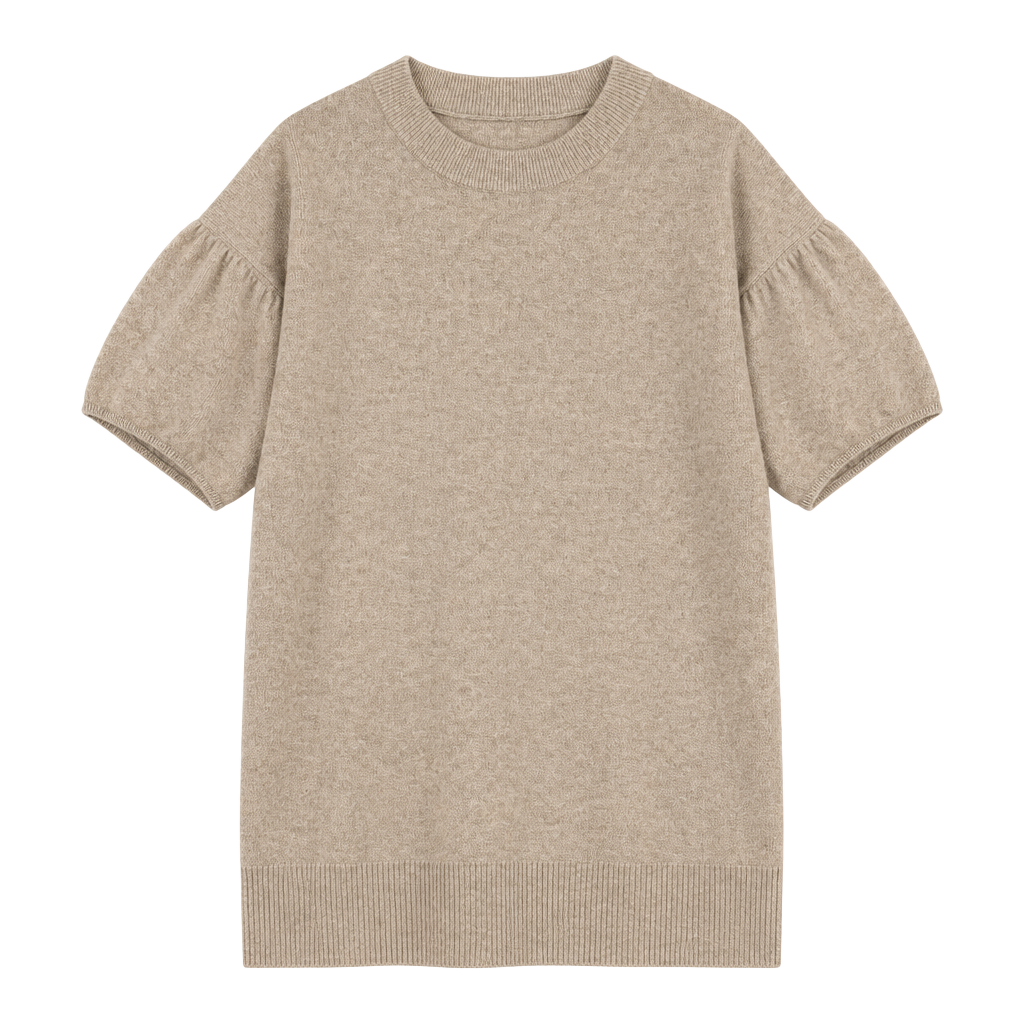 We The Free Short Sleeve 100% Cashmere Sweater Size S Light Beige Knit Pullover 1