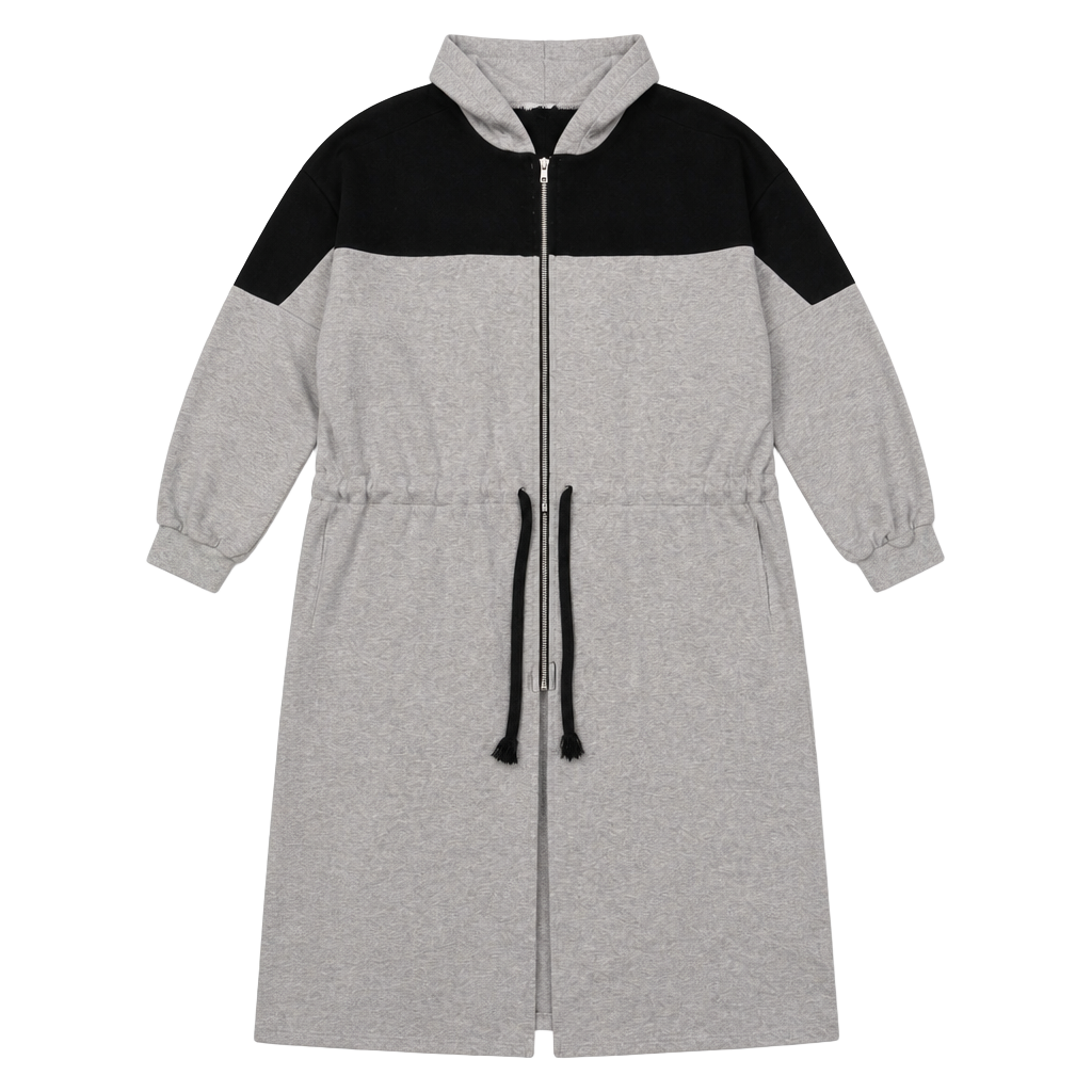 Prada Cotton Colorblock Hooded Sweatshirt Dress Grey Black 1