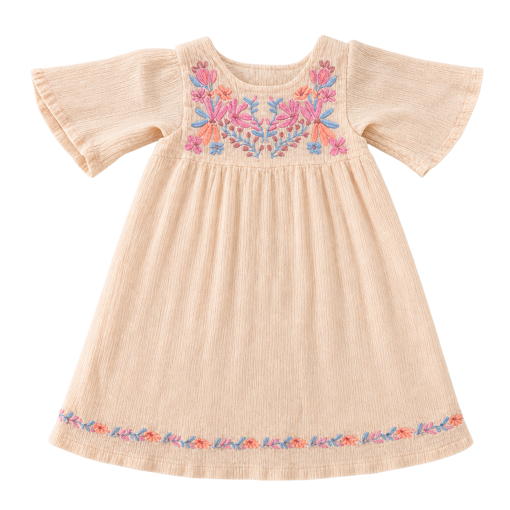 Isaac Mizrahi New York Toddler Girls Peach Embroidered Flutter Sleeve Dress 1