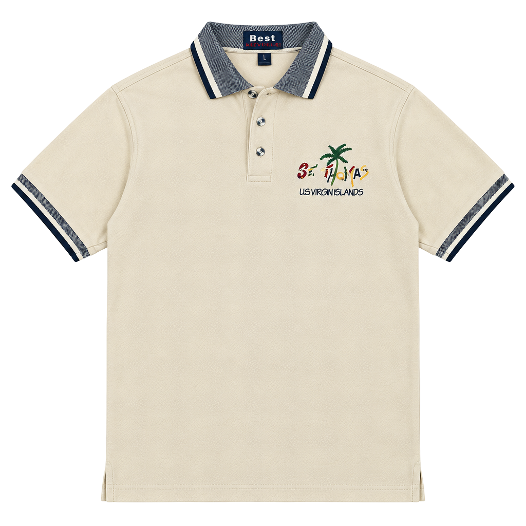 Best Activewear St. Thomas US Virgin Islands Polo Size L Tan Cotton 1