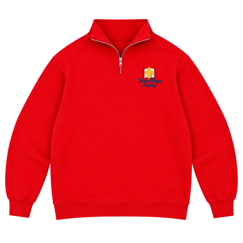 Jerzees Notre Dame Academy Quarter Zip Sweatshirt Red 1