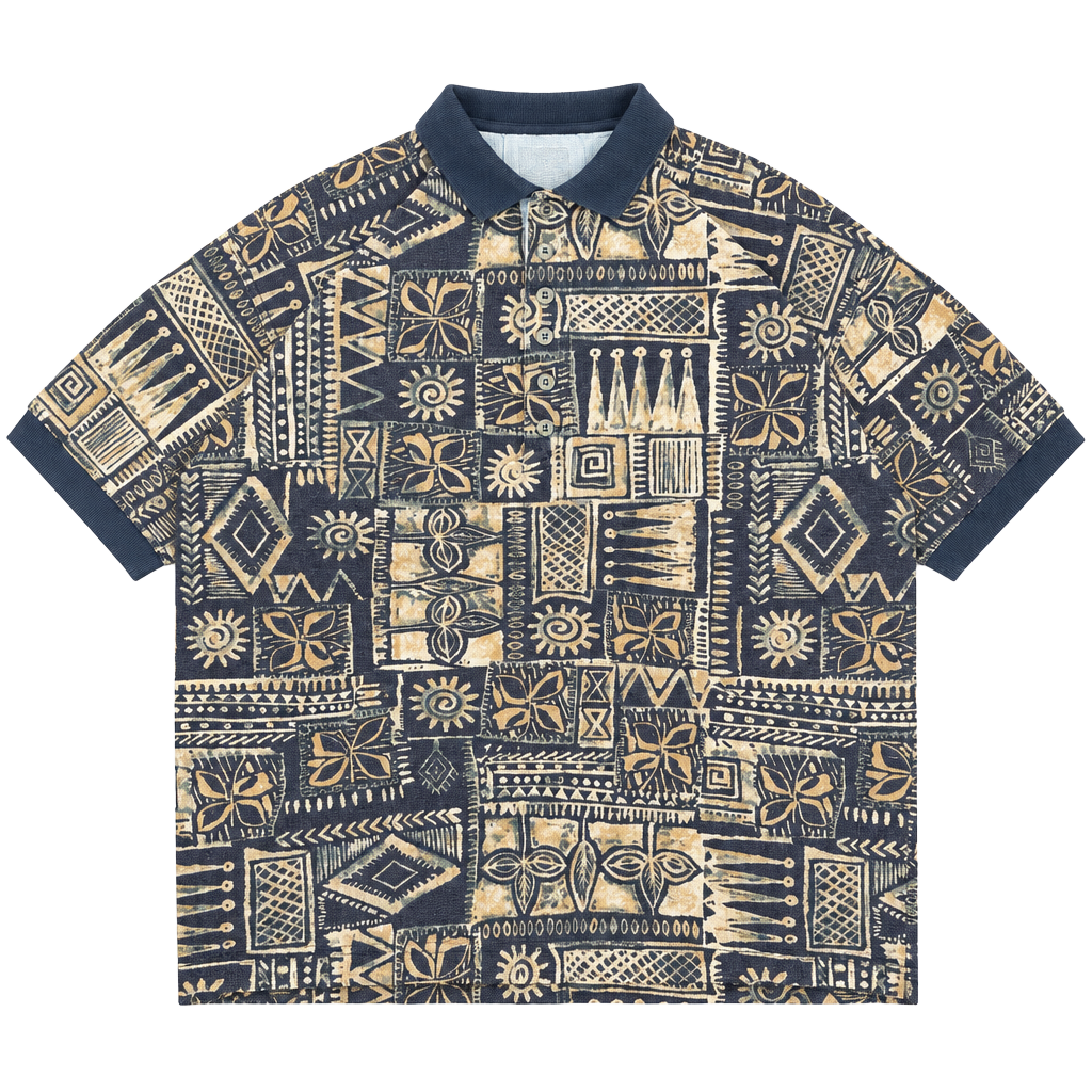 Structure Printed Polo Shirt Size L Blue Geometric Cotton 1