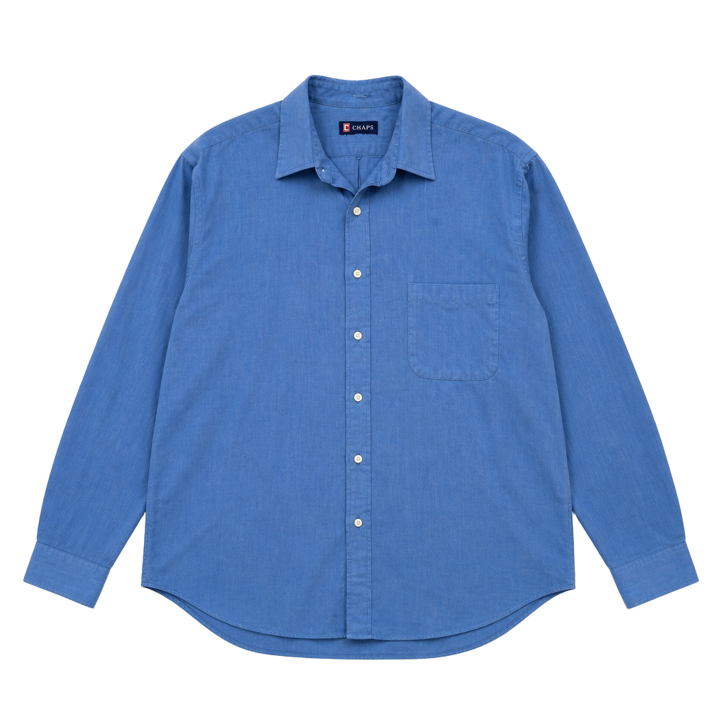 Chaps Easy Care Blue Herringbone Button Down Shirt Size Large 16-16.5 36/37 1