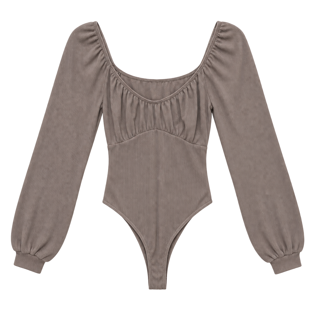 Altar'd State Bodysuit Size XS Brown Long Sleeve Square Neck Ribbed 1