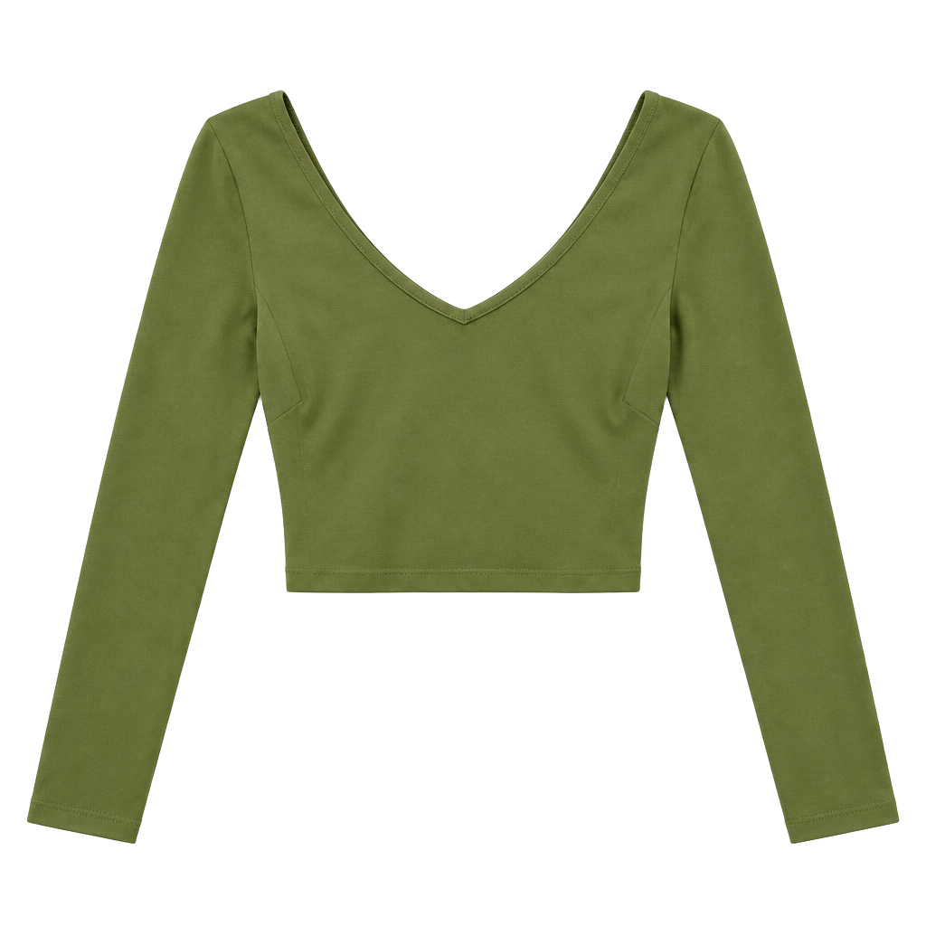 Lululemon Long Sleeve Crop Top Green V-Neck 1