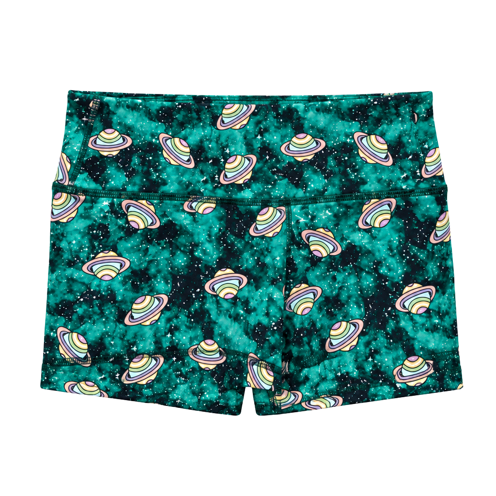 FLEO Athletic Shorts Size Small Green Planet Saturn Space Galaxy 1