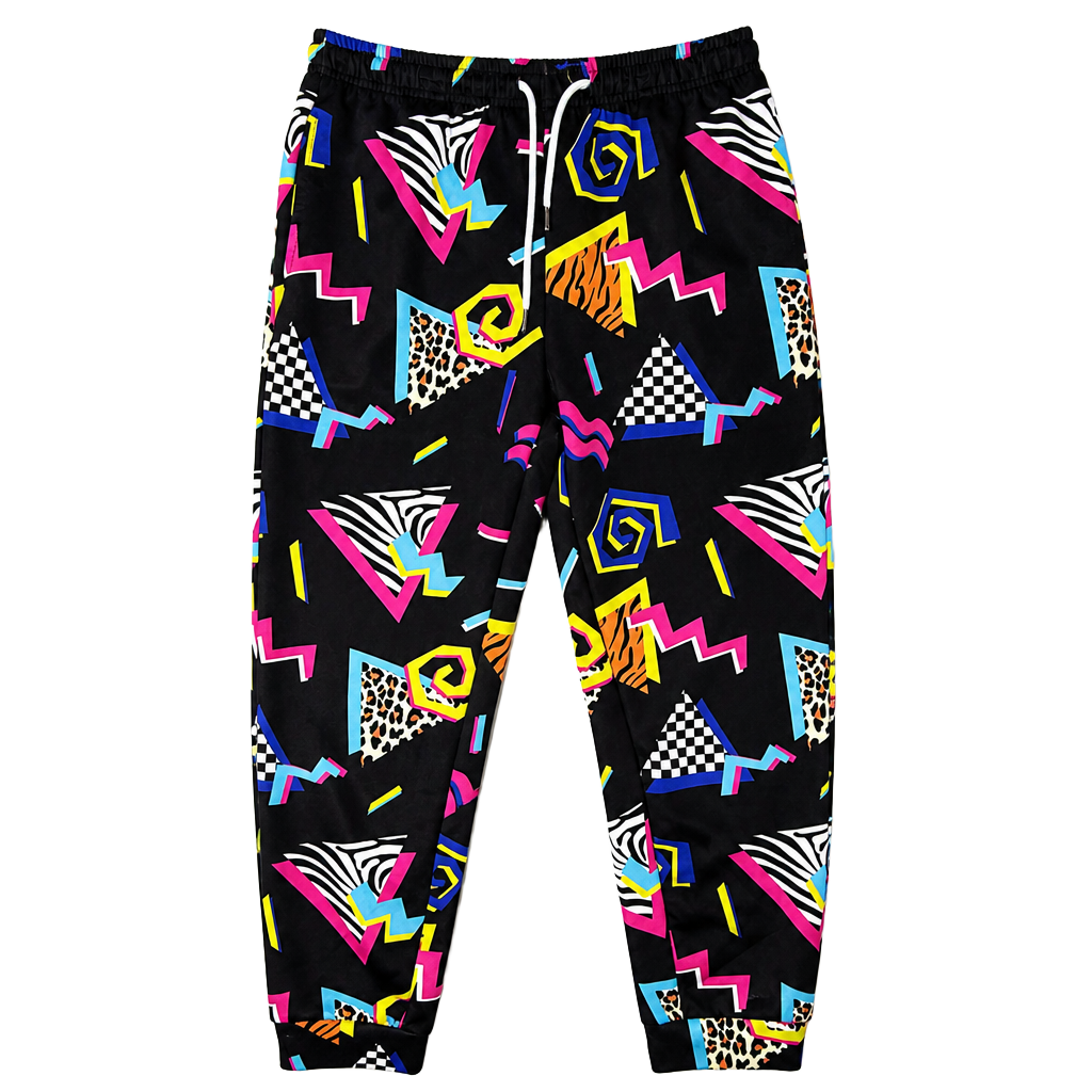 Retro 80s 90s Jogger Sweatpants Size M Black Animal Print 1