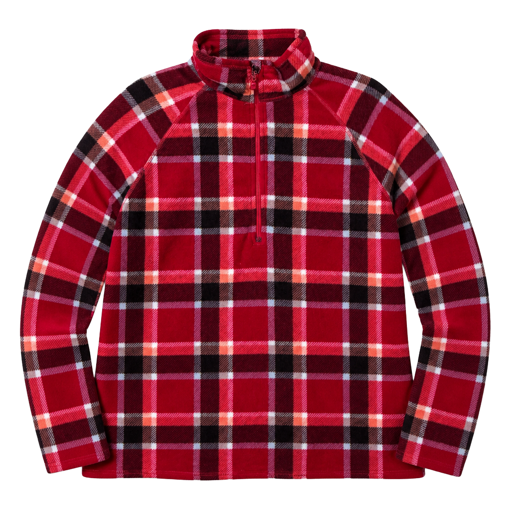 Eddie Bauer Fleece 1/4 Zip Pullover W Size XL Red Plaid Mock Neck 1