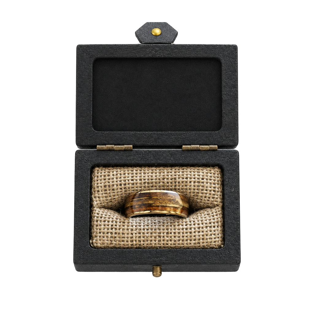 Dionysus Hawaiian Koa Wood & Rasta Opal Rose Gold Tungsten Ring Size 9 -New 1