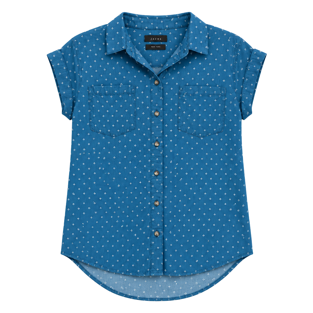 Jachs Girlfriend Blue Floral Button Front Blouse Medium 1