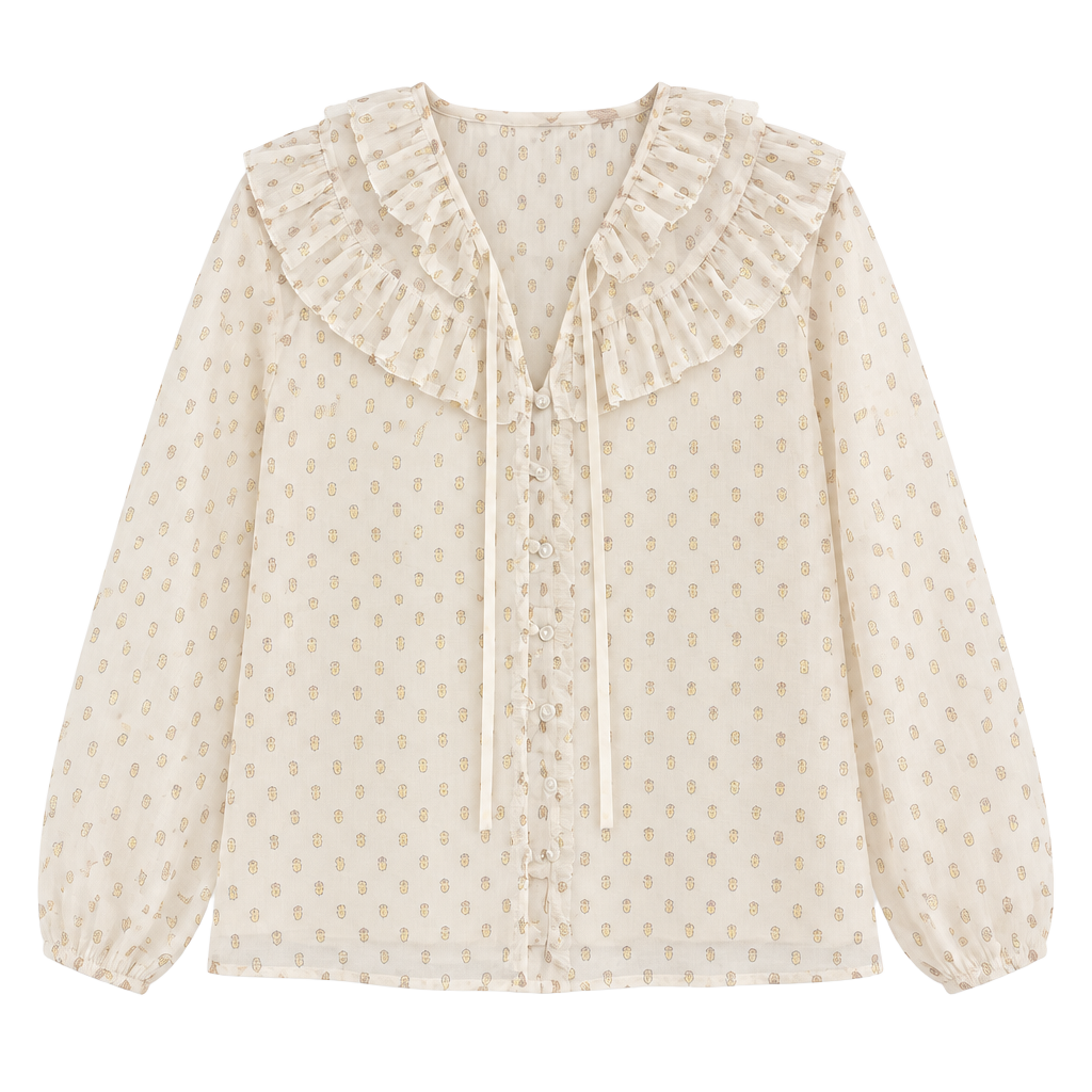 Joy Joy Gold Dot Ruffle Collar Blouse Size S 1