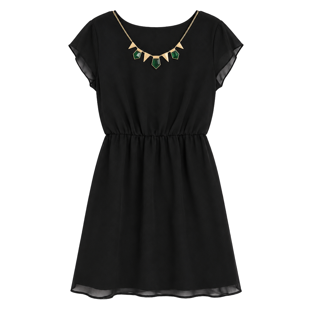 City Triangle Black Dress with Statement Necklace Size M 1