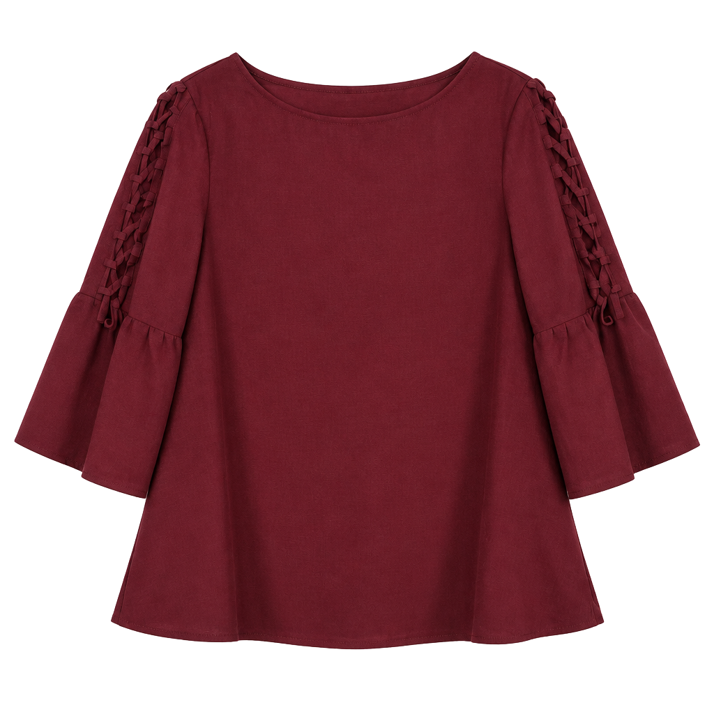 Time and True Burgundy Ruffle Sleeve Top Size S 1