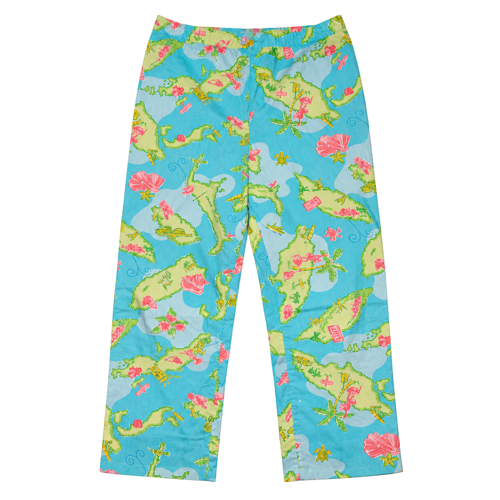 Lilly Pulitzer Island Print Casual Pants Size 8 Blue Green Tropical 1