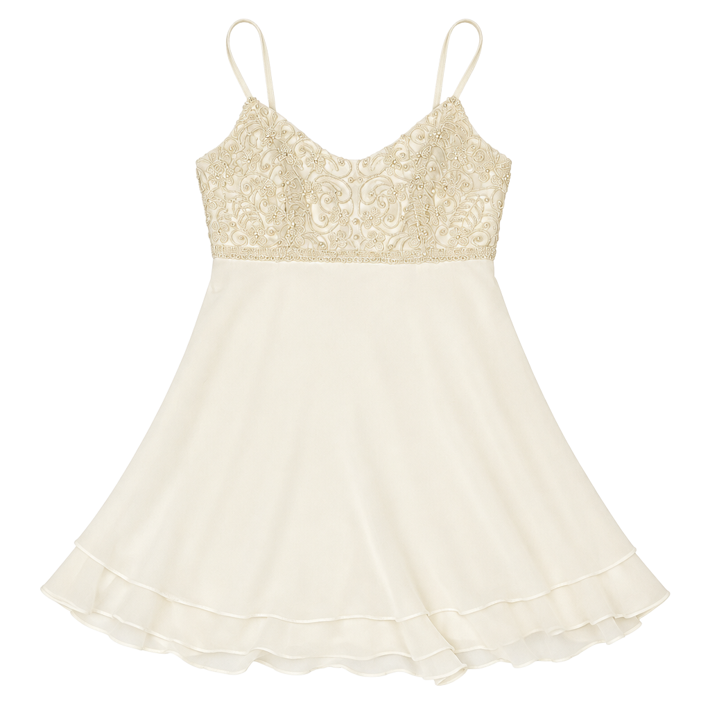 Caché Beaded Dress Size 11/12 White Chiffon Mini 1
