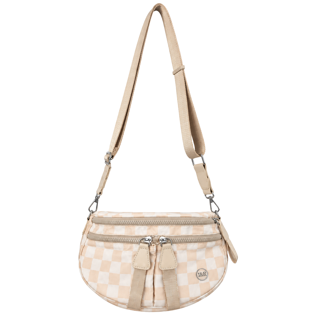 Iris & Rainbow Checkered Crossbody Bag Beige Cream 1