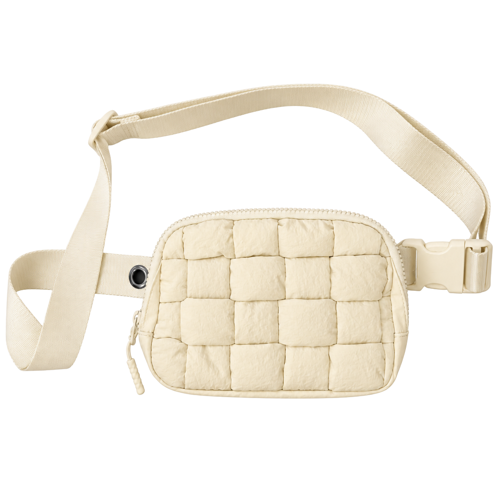 Iris & rainbow Quilted Puffer Bag Beige Nylon Crossbody Fanny Pack 1