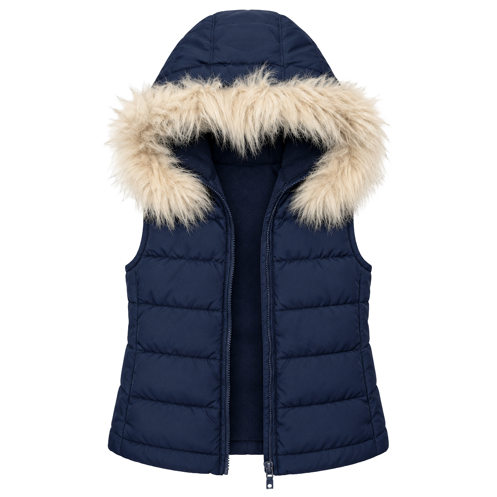 BabyGap Puffer Vest Girls Size 5 Years Blue Faux Fur Hood 1